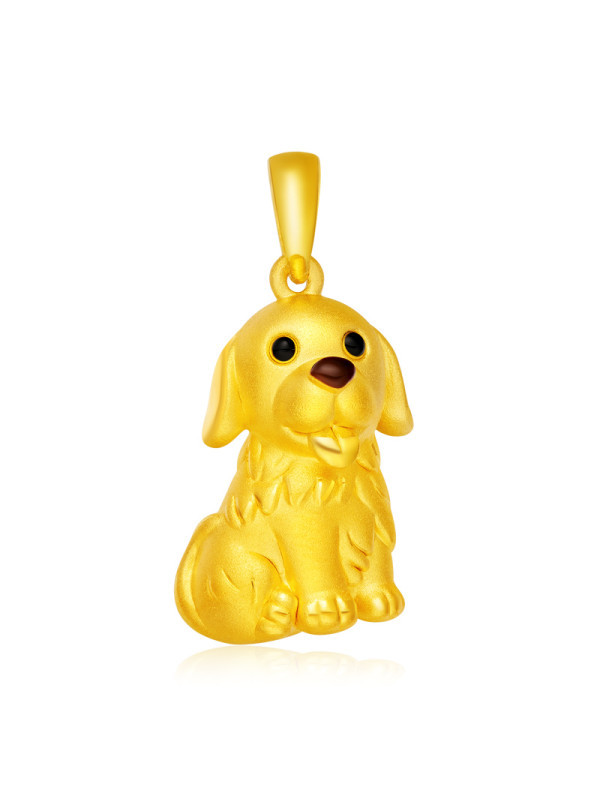 金万年珠宝 3d硬足金999 萌旺旺系列 金毛狗狗生肖 黄金吊坠 顺丰包邮