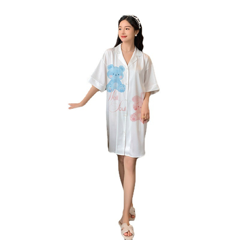 Ceba睡衣女缎面睡裙夏季冰丝薄款大码可爱卡通家居服可外穿