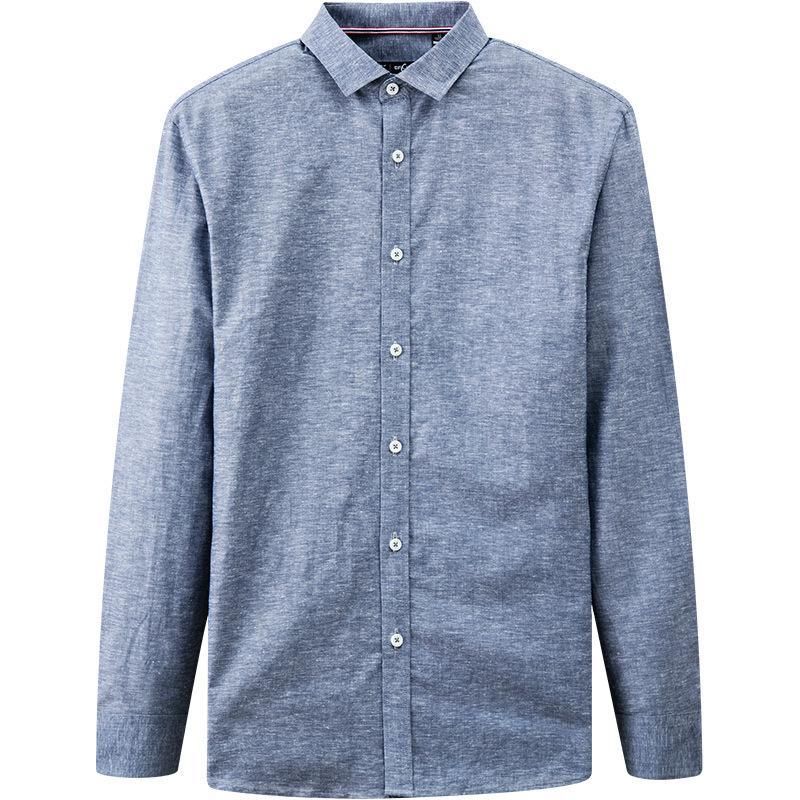 七匹狼长袖衬衫男士春秋季款中青年韩版纯色上衣休闲衬衣男装潮流