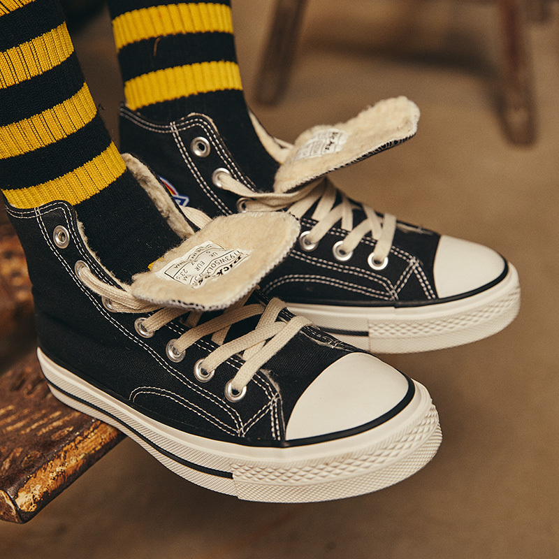 dickies帆布鞋加绒高帮冬季新款保暖棉鞋韩版板鞋情侣百搭潮鞋193m50