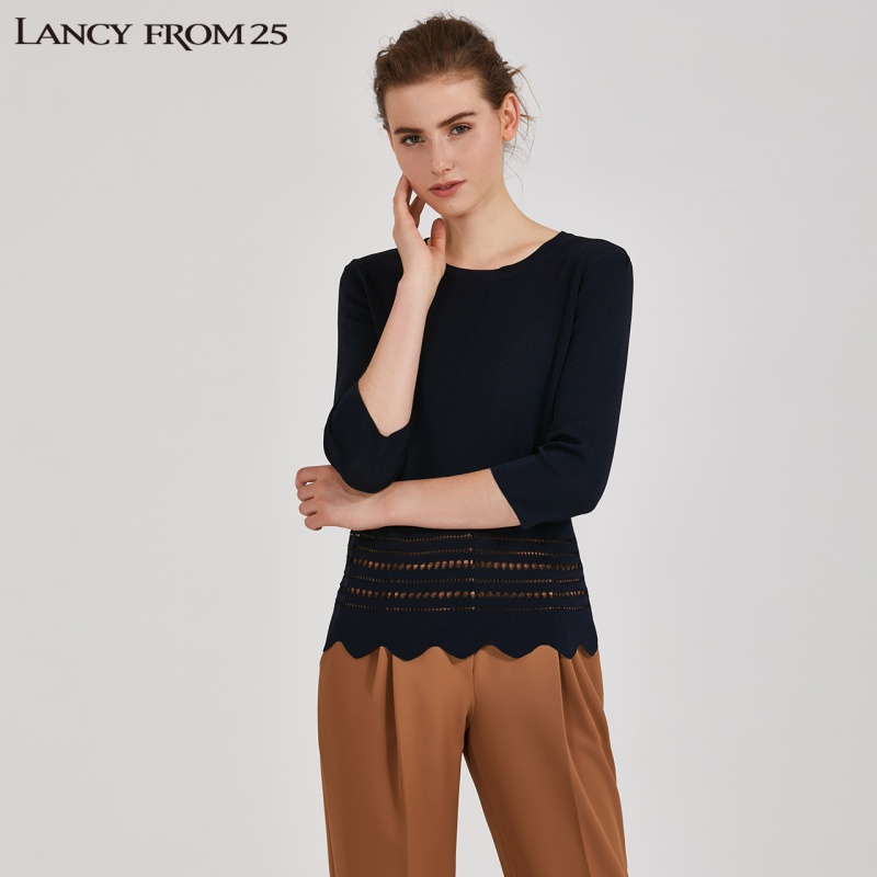 LANCY朗姿 新女秋雅致纯色波浪下摆针织衫TL1D301KPR003_903