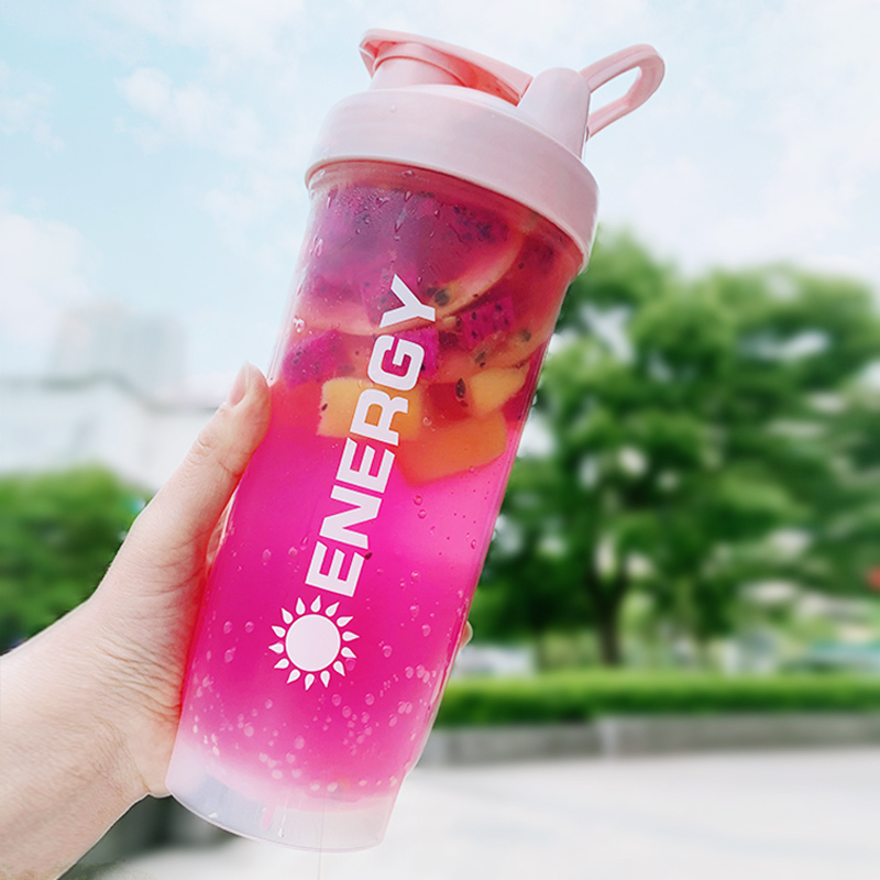 灵孜格 摇摇杯 健身杯搅拌奶昔水杯子蛋白粉运动便携壶带刻度男大容量 【樱花粉-500ml】