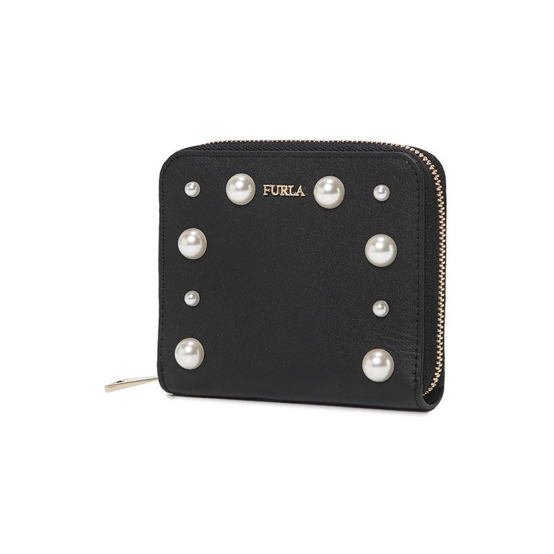 FURLA/芙拉 女士皮革黑色珍珠装饰拉链短款钱包 PZ89 ONYX 963822