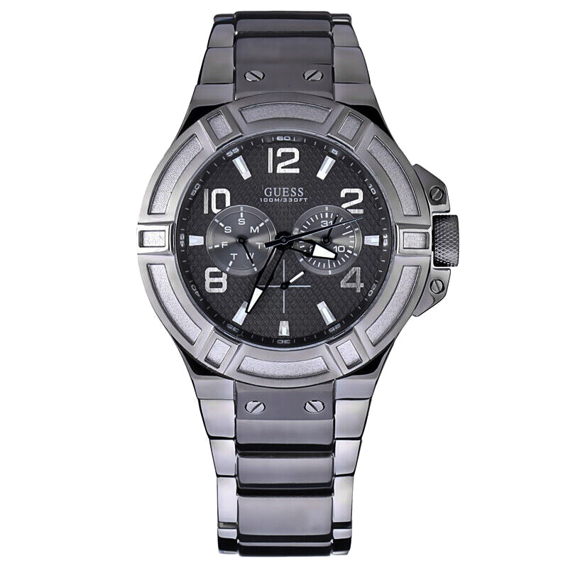 盖尔斯guess时尚潮流系列酷黑三眼多功能运动石英男士手表w0218g1参数