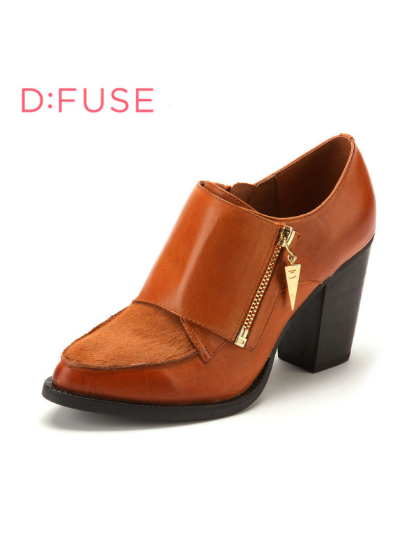 迪芙斯D:FUSE牛皮尖头高跟拉链纯色深口女鞋DF43110033