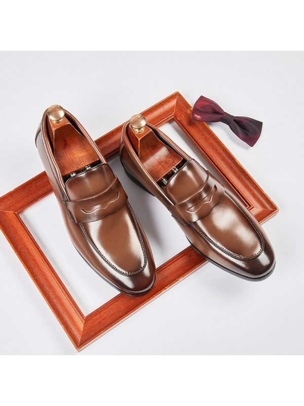 日系男士乐福鞋真皮夏季新款英伦风简约商务正装一脚蹬休闲男皮鞋