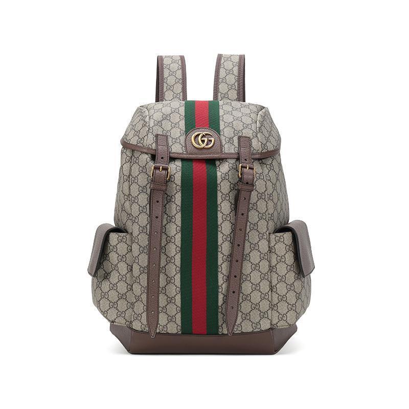 gucci 古驰 男士 ophidia系列红绿条纹双肩包背包米色/乌木色gg图案