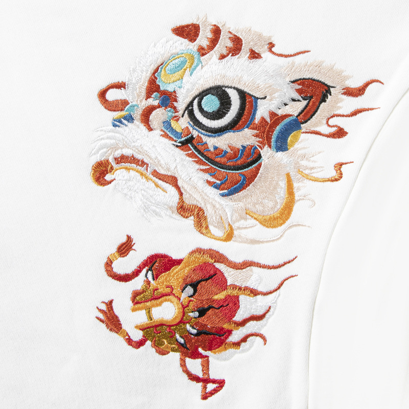 中国风醒狮刺绣圆领长袖卫衣潮牌宽松设计感大码个性外套