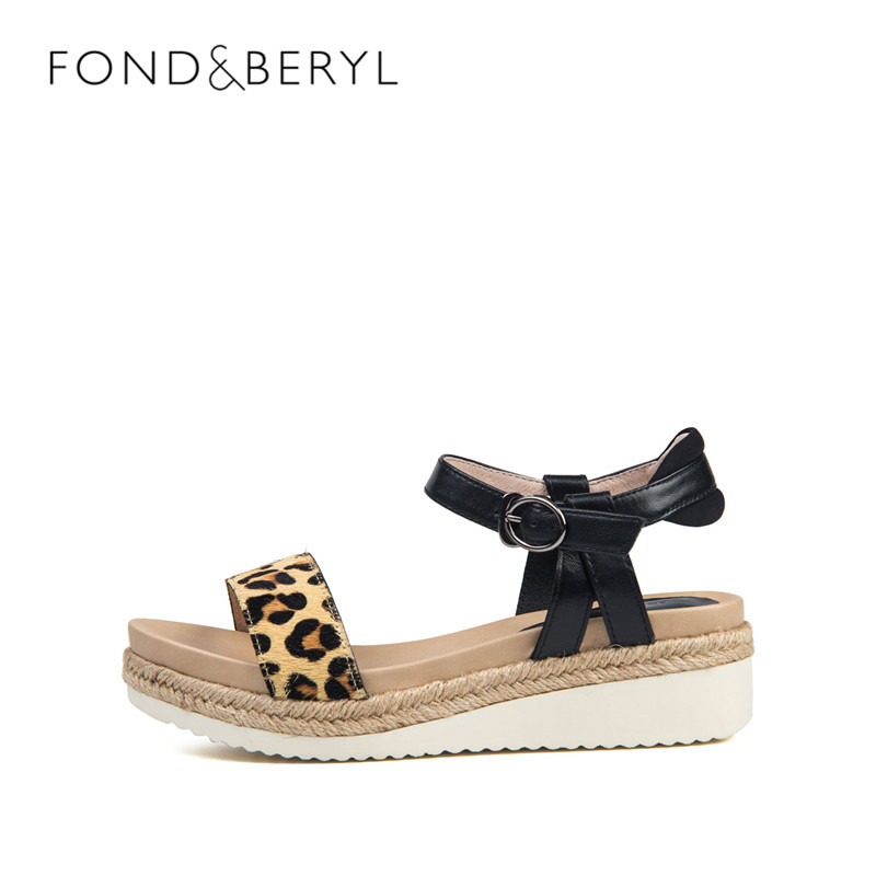 Fondberyl/菲伯丽尔豹纹防水台坡跟厚底女凉鞋FB72115115