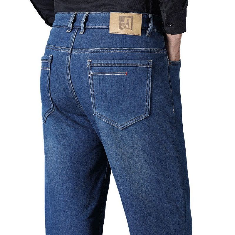 高腰大码加绒牛仔裤男 品质舒适裤男士 冬季羊羔绒休闲直筒裤男款图片