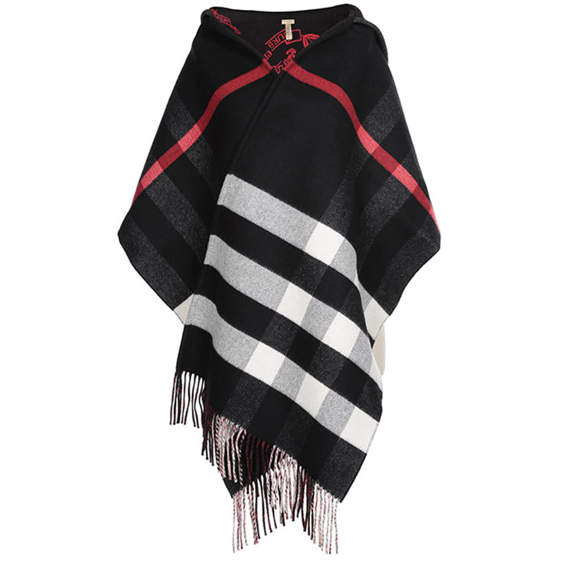 BURBERRY 博柏利 女款格纹图案羊毛连帽围巾 80057851