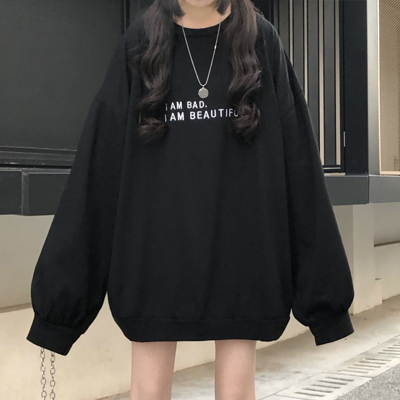 2021早秋新款中长款卫衣女宽松长袖慵懒风显瘦套头上衣潮ins