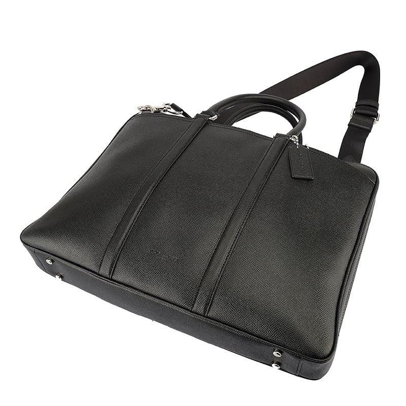 COACH 蔻驰 奢侈品 男士黑色皮革手提肩背斜挎公文包