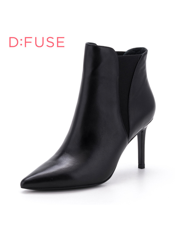 D：Fuse/迪芙斯冬季新款羊皮高跟短靴弹力布女靴子DF74116194_iSA40