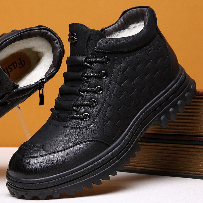 新款高帮棉鞋男士冬季真皮休闲鞋加绒防滑老人保暖爸爸拖鞋图片