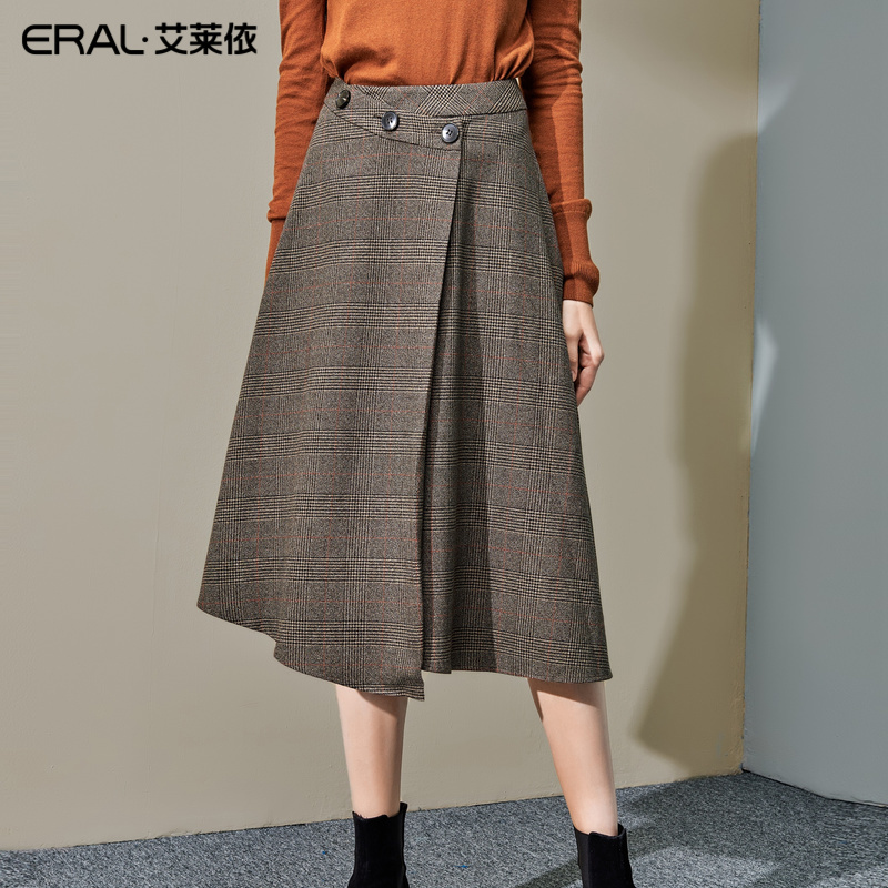 艾莱依2019秋季新款优雅OL气质半身裙女不规则下摆裙子601835053