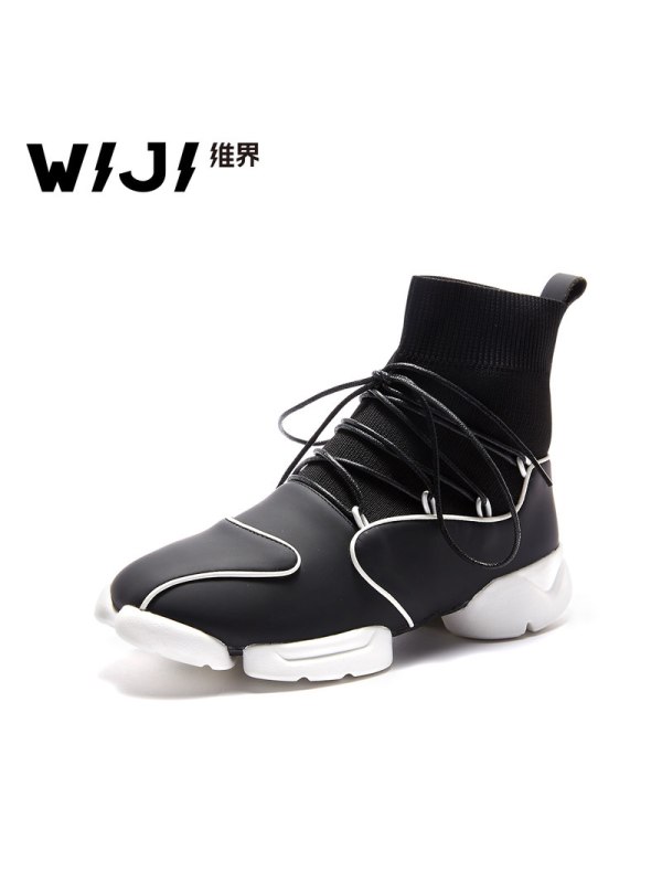 WIJI维界新款时尚休闲飞织运动鞋个性欧美高帮鞋子透气舒适短靴女