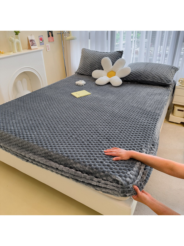 冬季加厚牛奶绒床笠保护套家用豆豆绒床罩全包床垫罩珊瑚绒