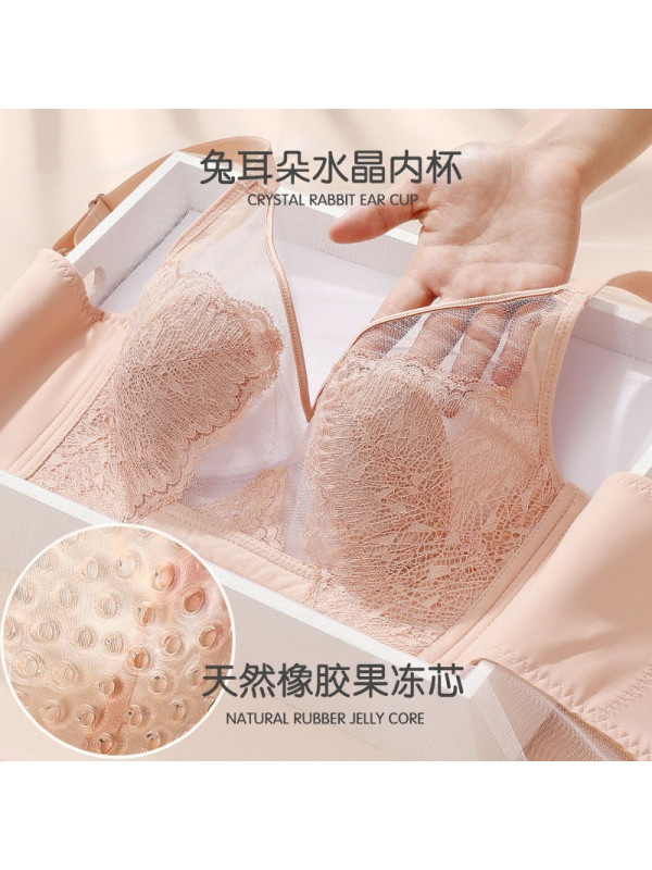 防凸点果冻芯兔耳朵水晶杯内衣女无钢圈大胸显小蕾丝性感超薄文胸