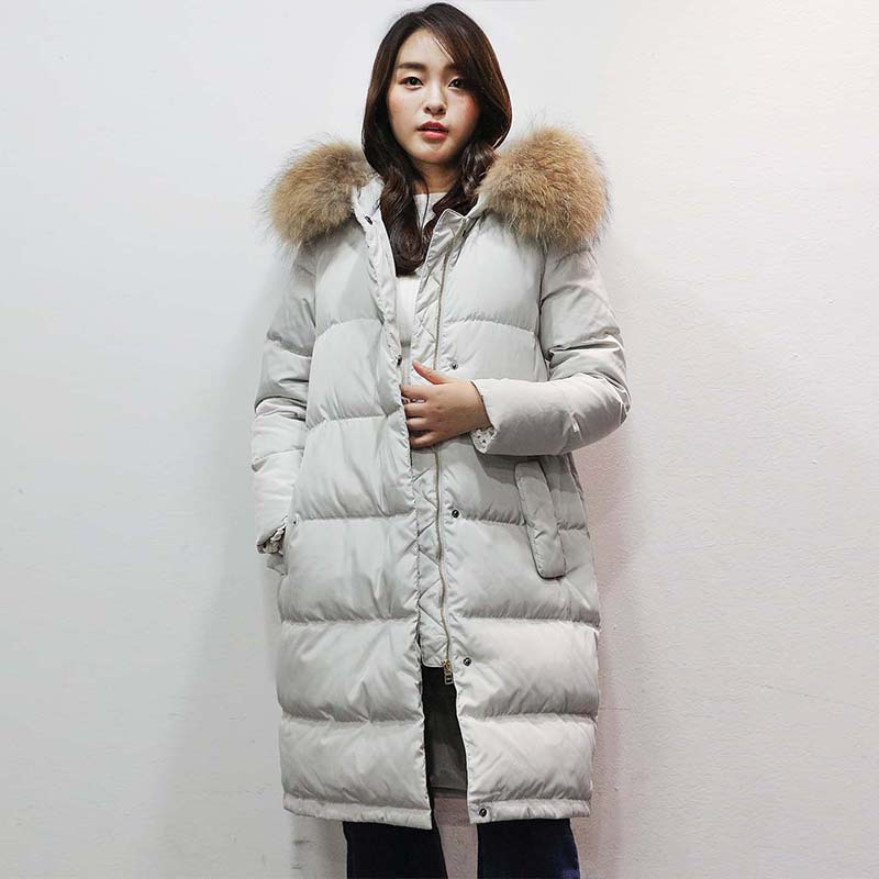 yaloo雅鹿2018新款中长款羽绒服女大毛领连帽羽绒服
