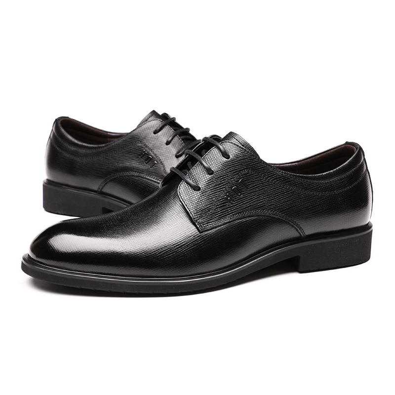 红蜻蜓男鞋冬季真皮英伦商务休闲正装皮鞋尖头系带办公室婚鞋