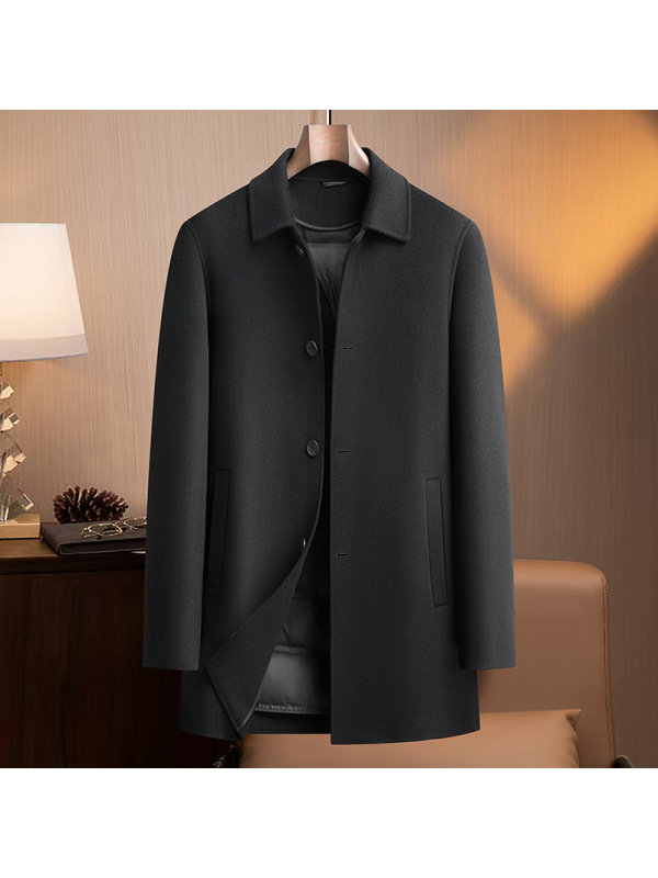 男士双面呢羊毛大衣秋冬新款中长款羽绒脱卸内胆中年羊毛大衣外套