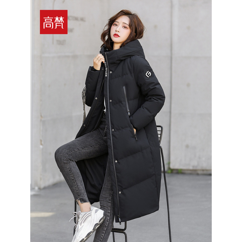 高梵品牌羽绒服女中长款2019新款连帽加厚冬季白鸭绒过膝保暖外套