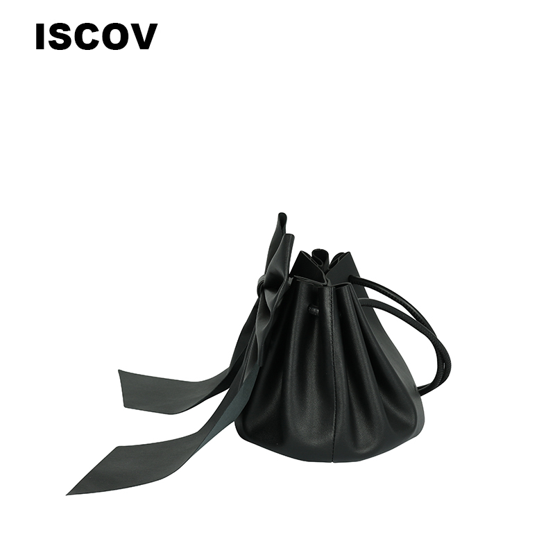 ISCOV新潮水桶包春夏创意蝴蝶结真皮单肩斜挎包