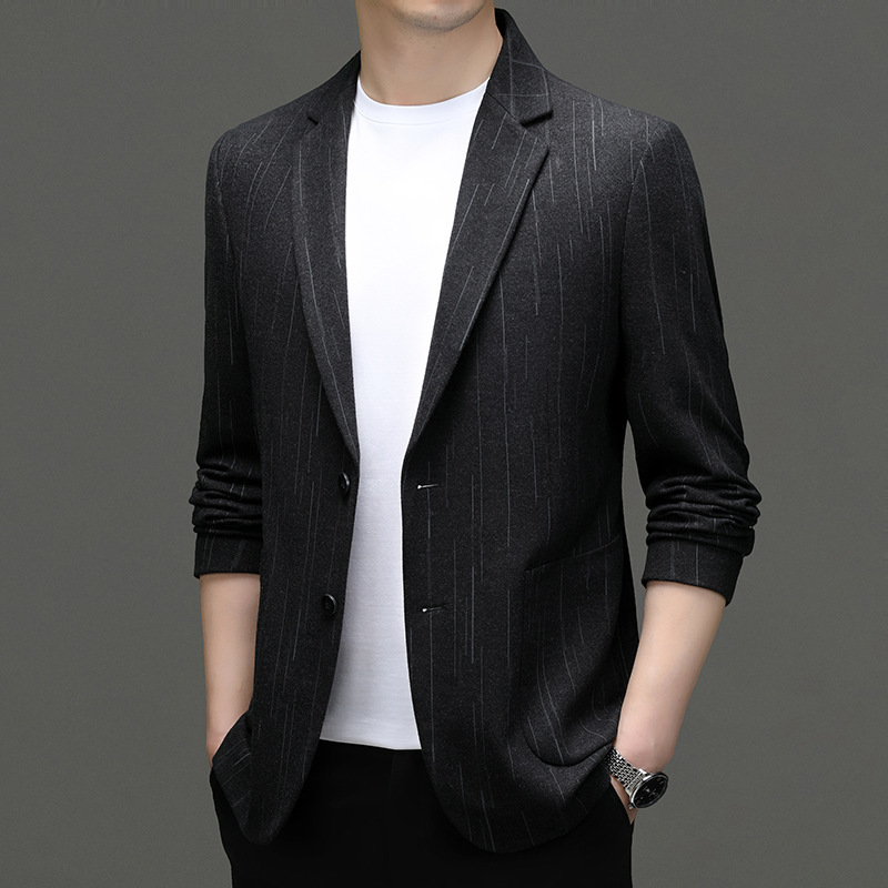 秋冬休闲青中年商务男装百搭休闲条纹简约时尚西服外套