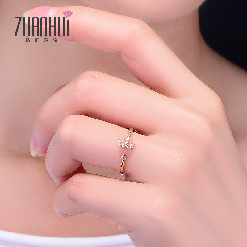 ZUANHUI钻汇珠宝 玫瑰18K金群镶钻石戒指求订结婚钻戒女活口正品定制星座 白羊座
