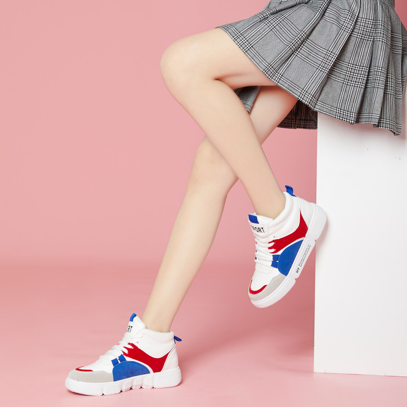 图思龙女生秋冬撞色休闲短靴女鞋高帮女靴