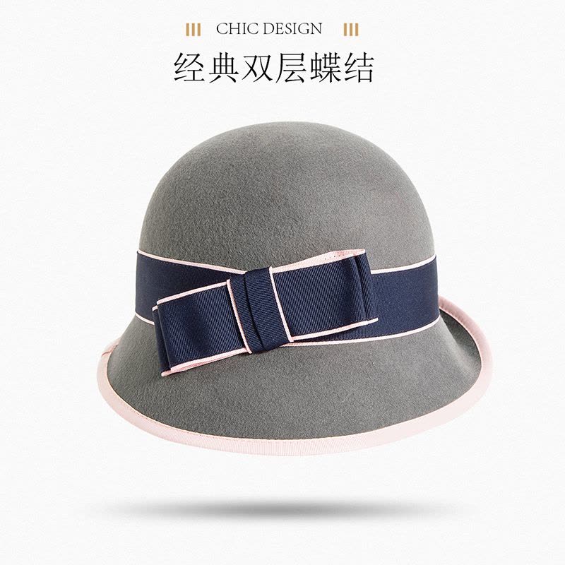 宏达HONDAR 2018秋冬新品女款精致撞色织带羊毛毡帽礼帽 MZ021A图片