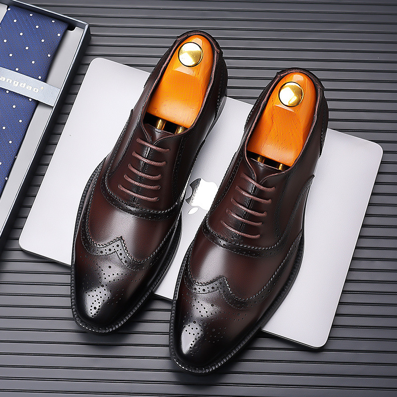洛克皮鞋男雕花英伦风真皮百搭透气男鞋商务休闲鞋新郎正装结婚鞋