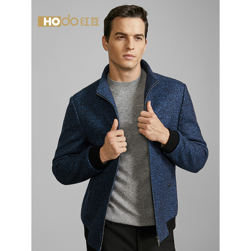hodo红豆男装 男士夹克 2019春季新款毛呢立领夹克