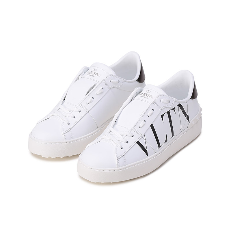 华伦天奴 VALENTINO 女士牛皮Open铆钉系带休闲运动鞋板鞋小白鞋 XW2S0781 PST