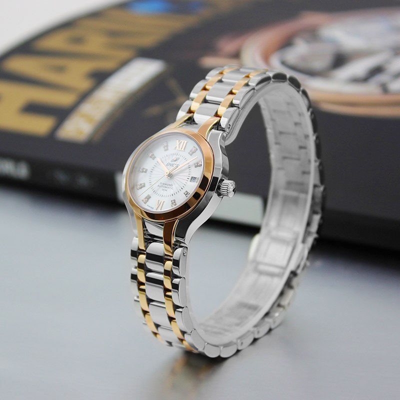 英纳格enicar经典系列时尚商务贝母表盘钢带自动机械女士手表77850