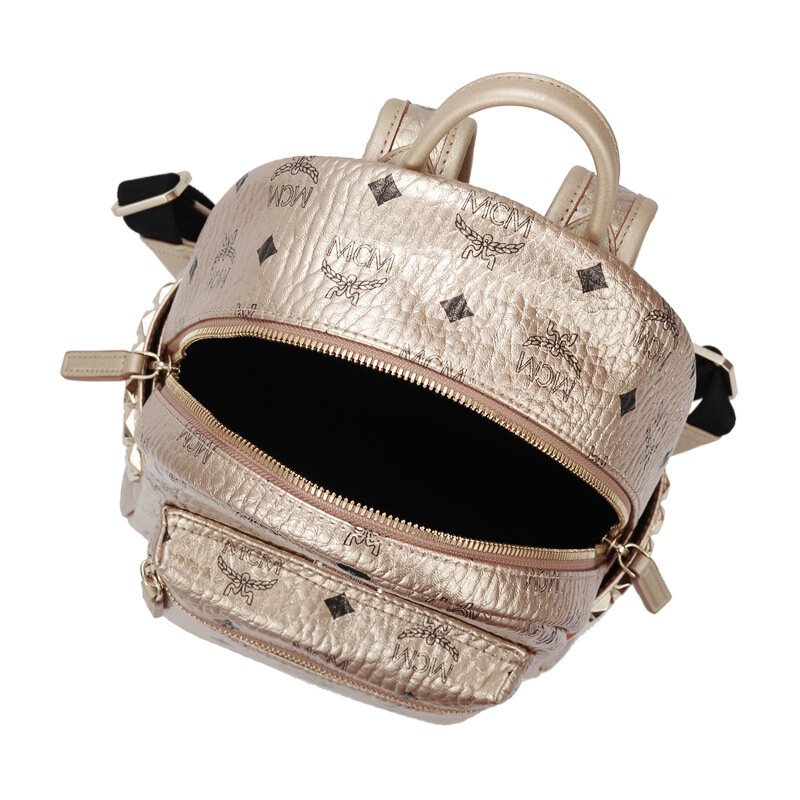 mcm女士starkvisetos系列时尚金色迷你侧边铆钉双肩背包书包出游包mm