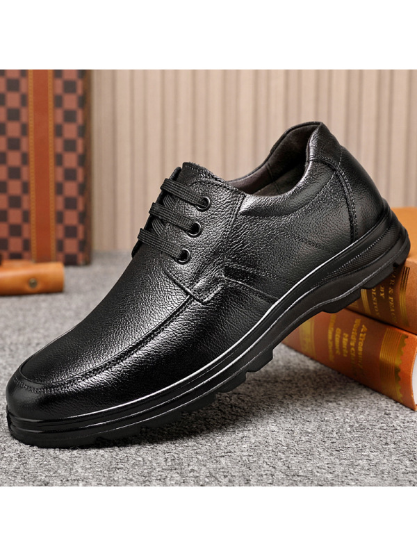 头层牛皮男鞋秋季新款商务皮鞋子真皮软底舒适系带爸爸鞋男士单鞋