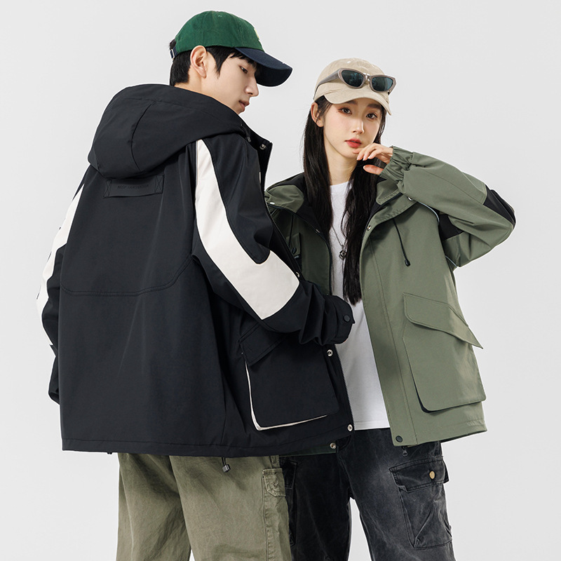 男装春秋冬季新款青少年潮流韩版时尚情侣款工装夹克百搭连帽上衣