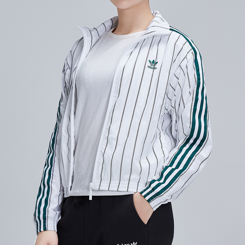 adidas阿迪达斯三叶草女装防风服休闲条纹夹克DU9925