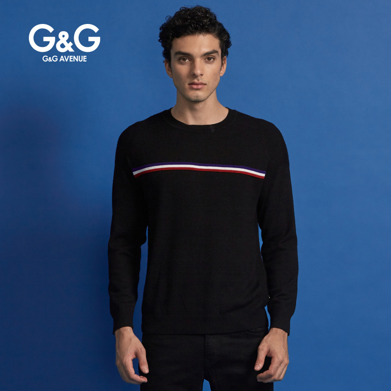G＆G 男士2018冬季新款毛衣男纯羊毛衫圆领修身韩版潮流秋季男装