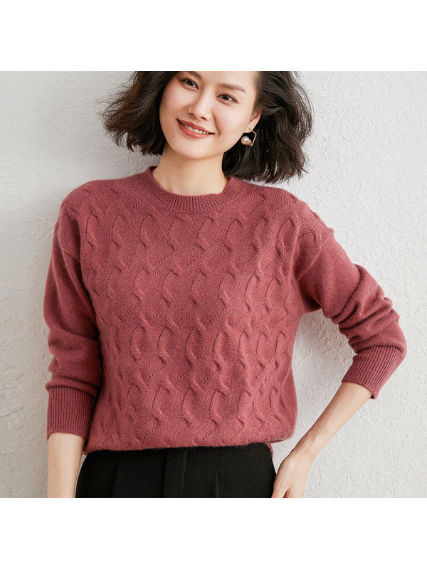 恒源祥女士羊绒衫2020新款秋冬女圆领套头针织宽松时尚针织衫毛衣