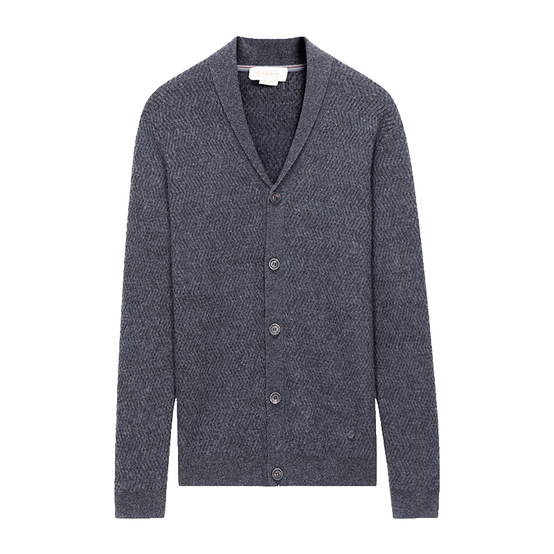 鄂尔多斯erdos100山羊绒翻领翻花加厚羊绒开衫男士针织衫毛衣