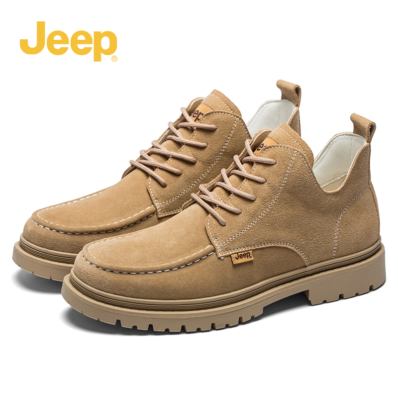 JEEP/吉普新款透气商务休闲马丁鞋男时尚厚底系带英伦风复古低帮运动板鞋个性工装男鞋