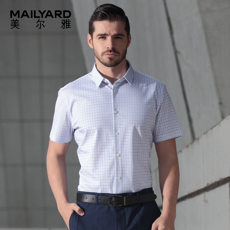 美尔雅(MAILYARD)短袖衬衫 纯棉商务修身款男士开衫T恤 317