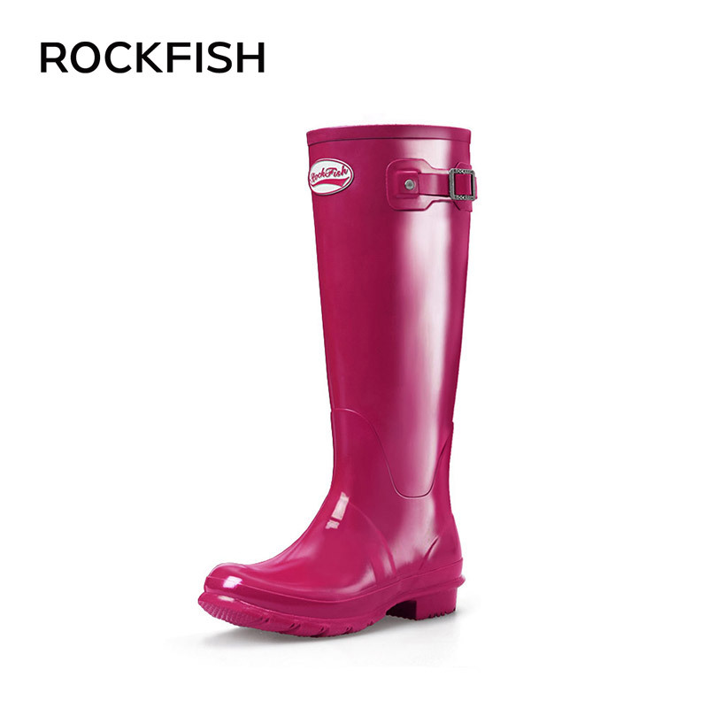 Rockfish英国春夏高筒雨鞋女士时尚雨靴女潮流及膝靴天然橡胶水鞋