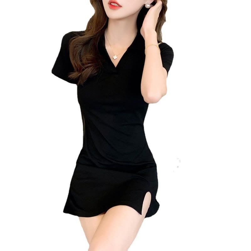 法式V领包臂连衣裙女夏季年新款小黑裙气质修身性感辣妹裙子图片