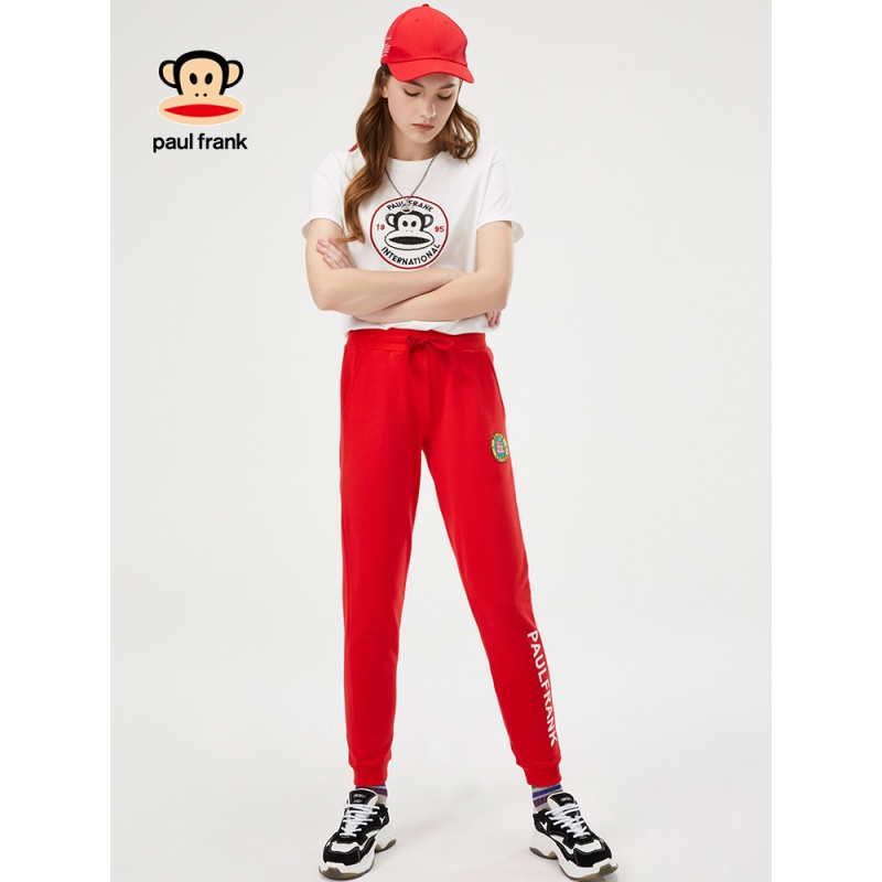 PaulFrank/大嘴猴裤子女春秋季新款宽松运动裤休闲束脚卫裤女 红色 S
