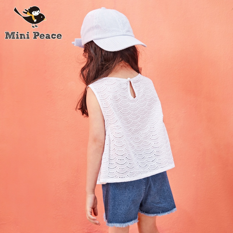 minipeace太平鸟童装 女童针织牛仔短裤个性毛边裤儿童夏装新款