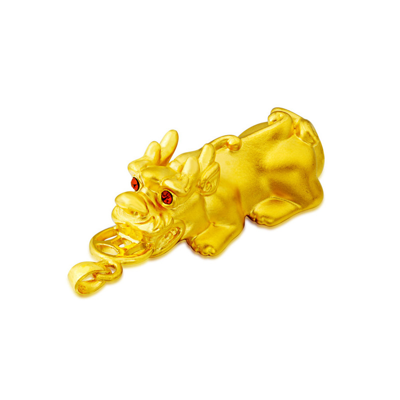 zhaoliang兆亮珠宝红眼貔貅黄金吊坠男款3d硬足金999黄金貔貅吊坠配